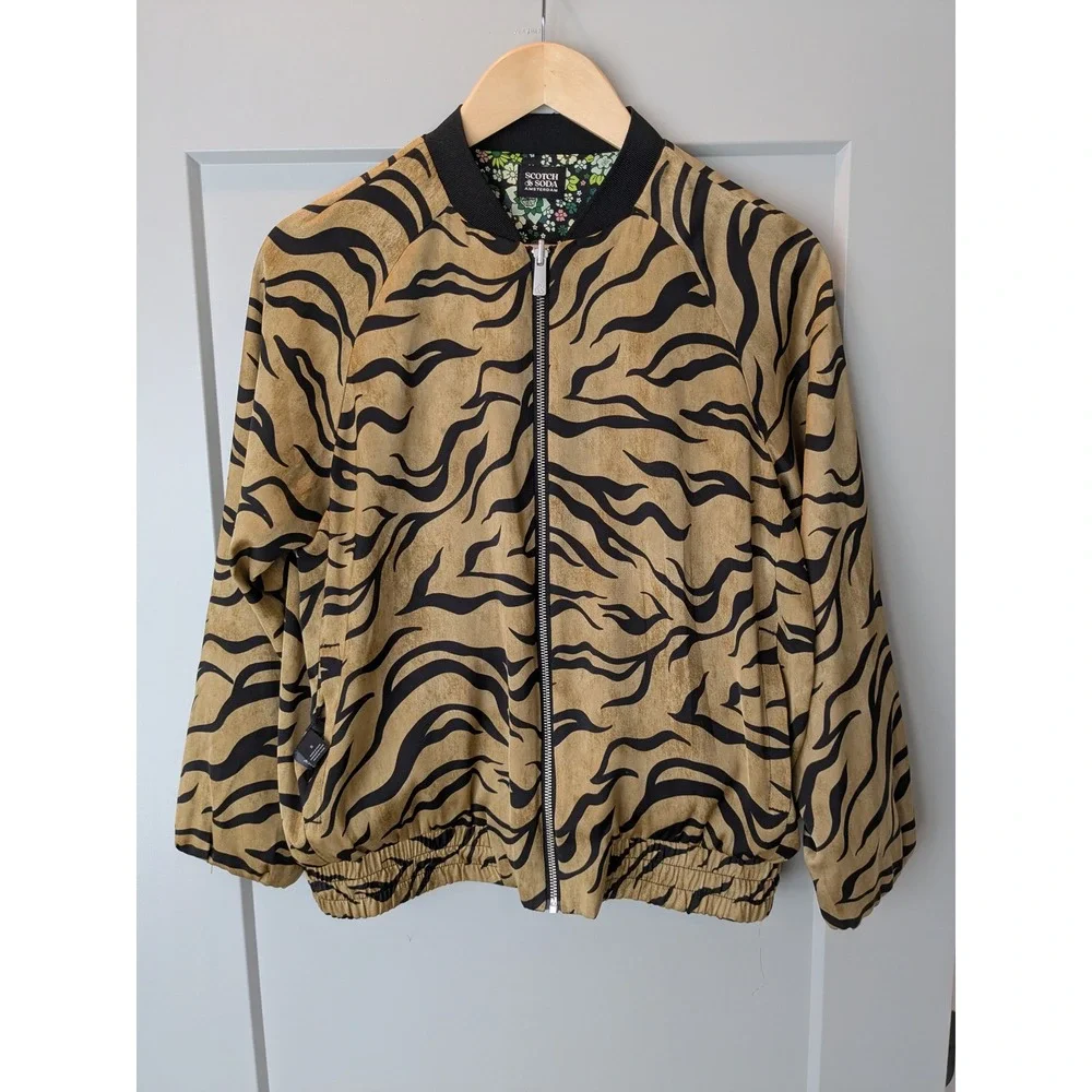 Scotch Soda‎ Amsterdam Tiger Print Bomber Jacket Womens Floral Lining S MINT